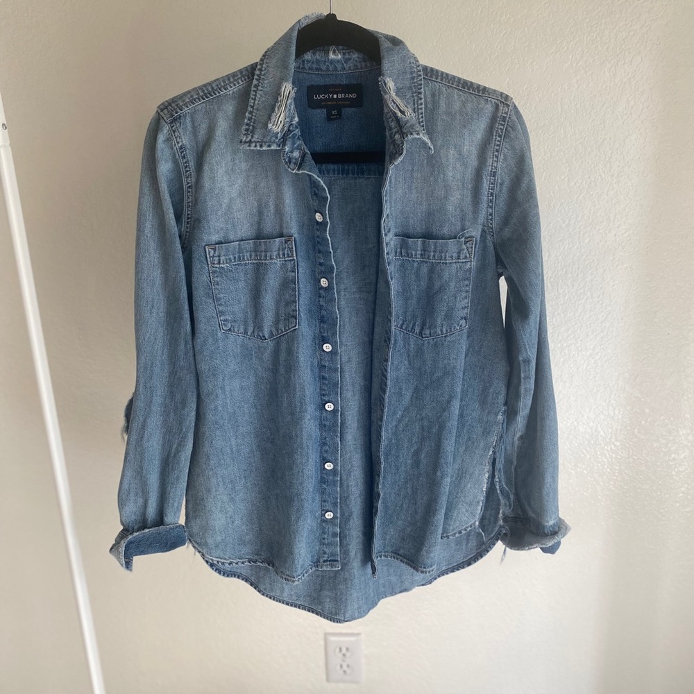 Lucky brand oversize distressed denim shirt
